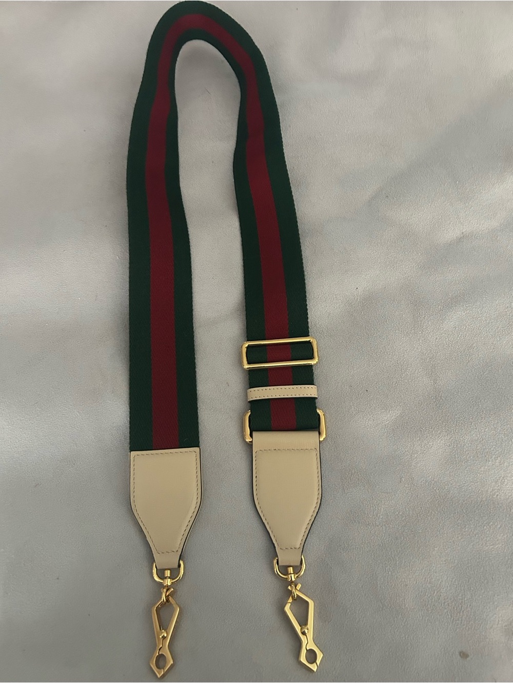 Gucci Green and Red Webbing Shoulder Strap with Cream Leather Ends